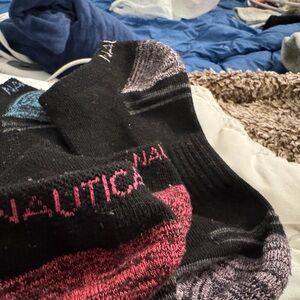 Nautica Women's Black and Pink Casual Socks